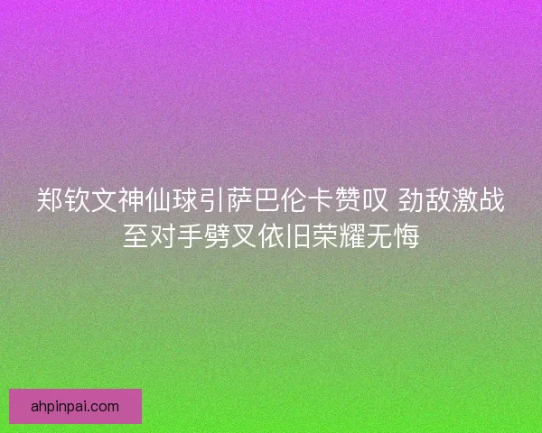 郑钦文神仙球引萨巴伦卡赞叹 劲敌激战至对手劈叉依旧荣耀无悔